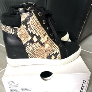 Aldo Black and Beige Snake Print Women's Sneakers